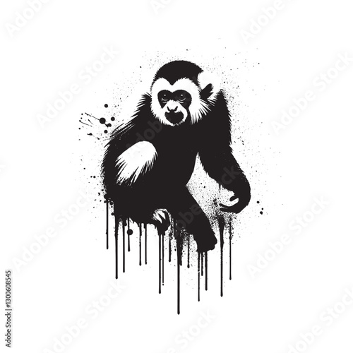 Silhouette Gibbon, Spray Paint Primate Art