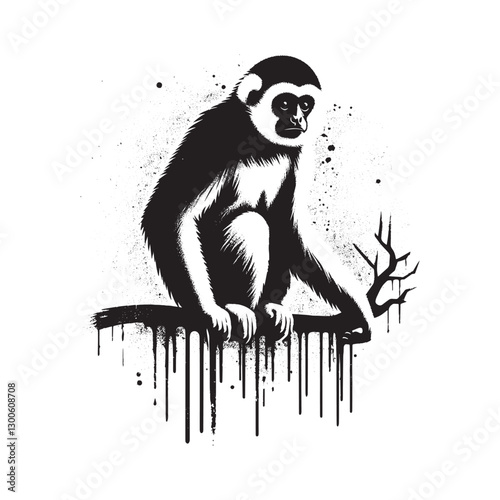 Stylized Gibbon in Monochrome Spray Paint Art