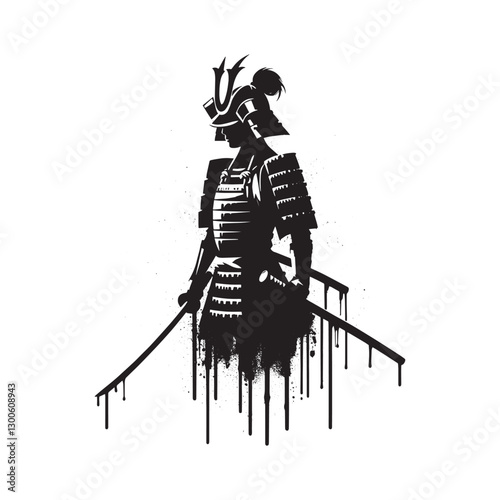 Gritty stencil, A fierce female samurai with dripping spray effe