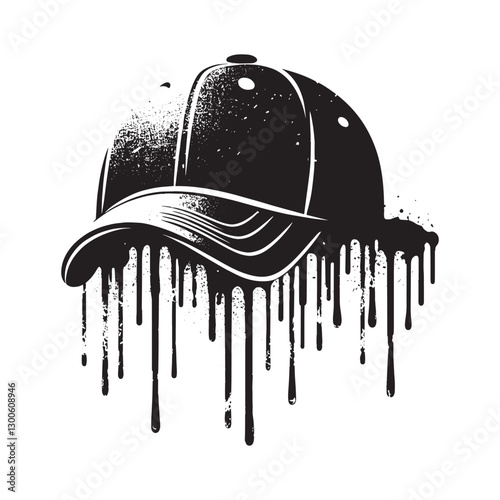 Gritty stencil running hat art with dripping paint and grunge ae