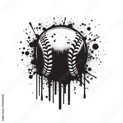 Grunge softball illustration with dripping ink and stencil effec