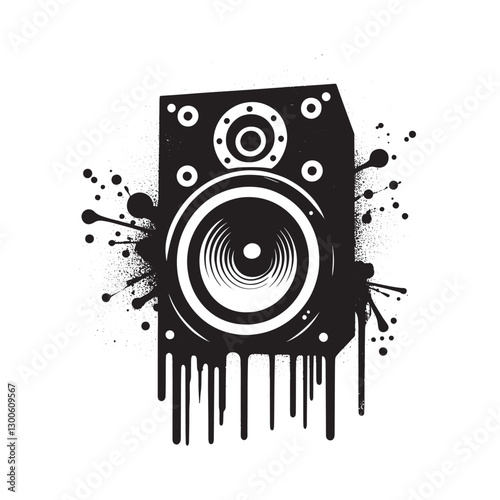 Grunge speaker illustration with dripping spray paint for urban
