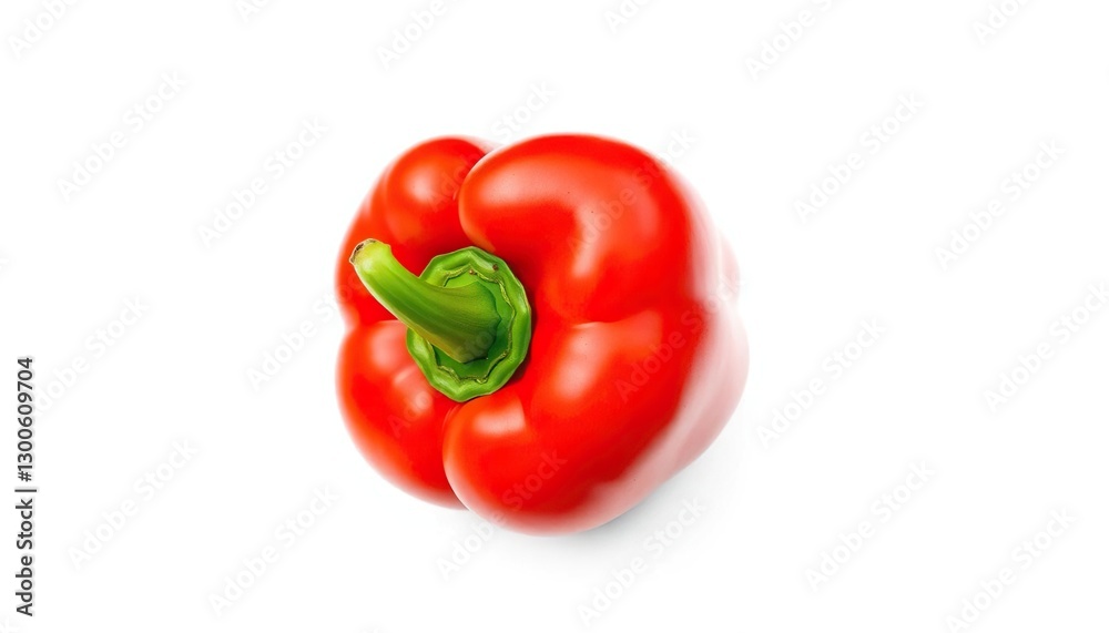 Single vibrant red bell pepper, glossy skin, isolated on pure white background, bell pepper, botany Single vibrant red bell pepper, glossy skin, isolated on pure white background, bell pepper, botany