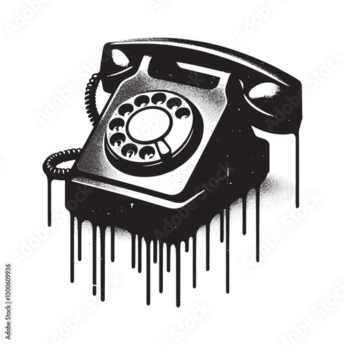 Grunge telephone with dripping spray paint effect stencil illust