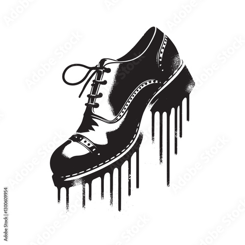 Grunge Tap Shoe Art, Dripping Stencil Style Footwear Illustratio