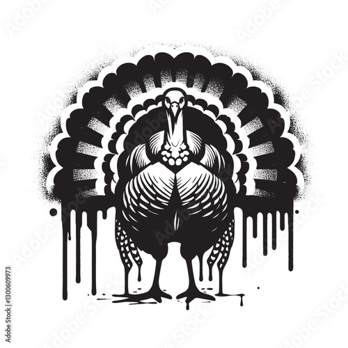 Grunge turkey illustration with dripping paint in a stencil styl