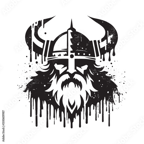Grunge viking stencil with dripping paint for edgy cultural desi