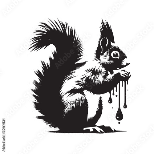 Grungy squirrel illustration with dripping paint effect urban ar