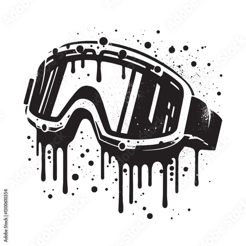Grungy stencil art of snow goggles with dripping paint and textu