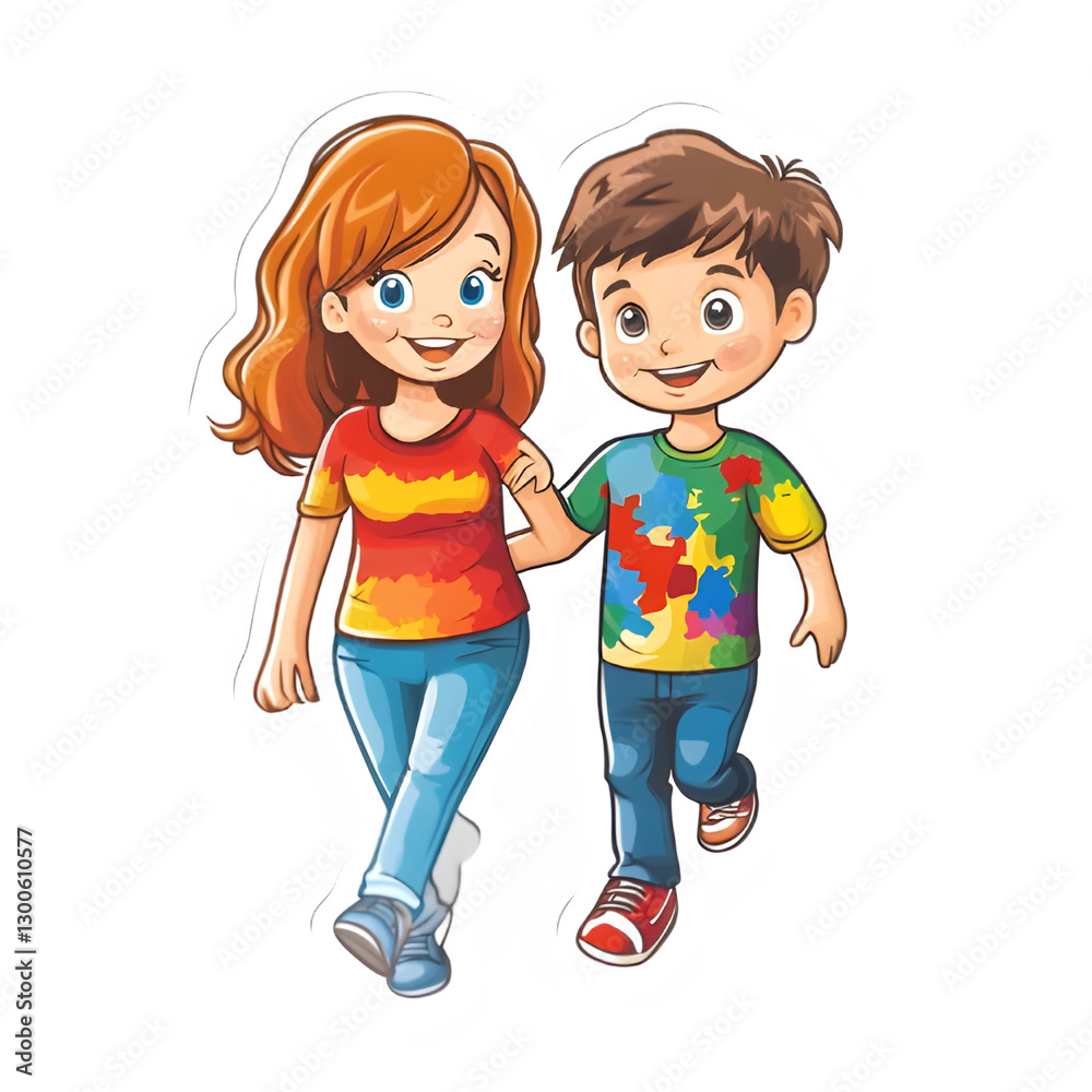 Smiling boy and girl holding hands, representing inclusion, neurodiversity, and support