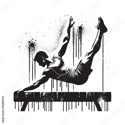Dynamic Gymnast in Motion: A Black and White Stencil Art Print