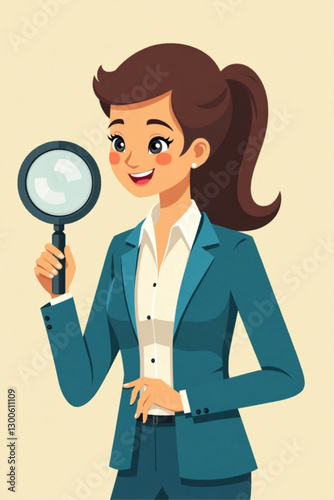Businesswoman Analyzing Data with Magnifying Glass, Concept of Recruitment and Job Search