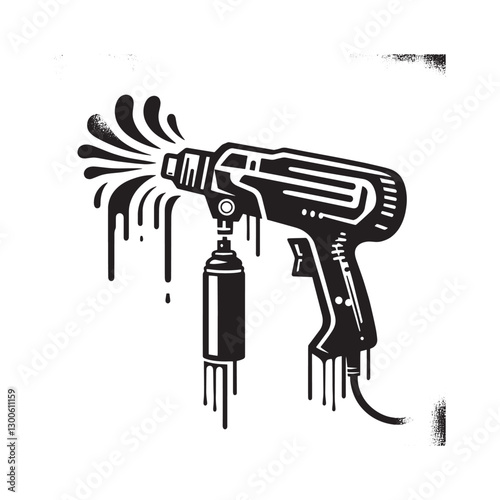 Bold graphic illustration featuring a stylized spray paint gun w