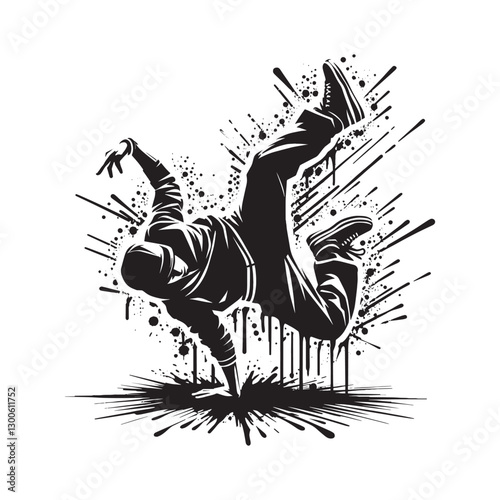 Dynamic Breakdancer Silhouette in Ink Splatter
