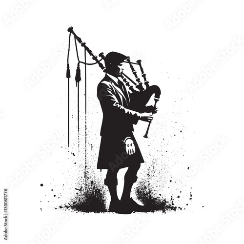 Bagpiper in silhouette, embodying musical heritage and spirited