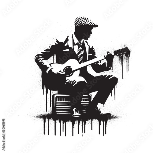 Street Musician, A Black and White Stencil Art