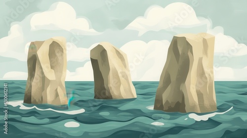 Majestic Rock Formations Rising from Ocean Waves