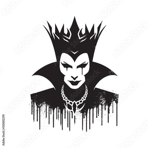 Monochrome grunge stencil art showcasing a regal but malevolent