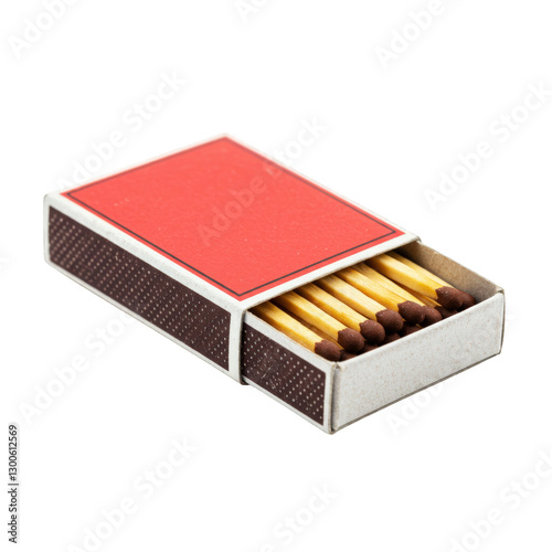 Matchbox isolated, opened matchbox with matchsticks, transparent background