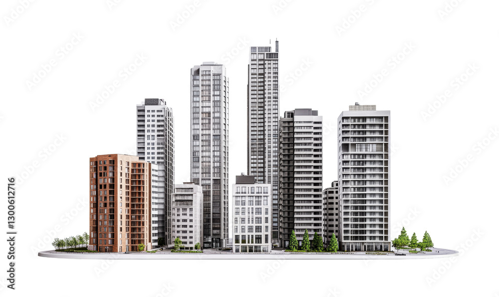 Fototapeta premium Modern urban skyline showcasing contemporary architecture for design projects and promotional materials, cut out