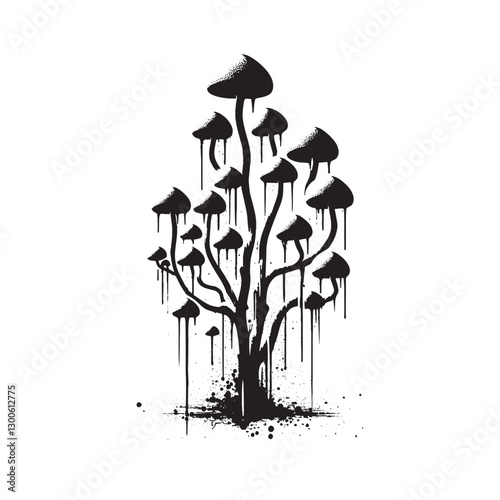 Abstract Ink Mushroom Tree Silhouette