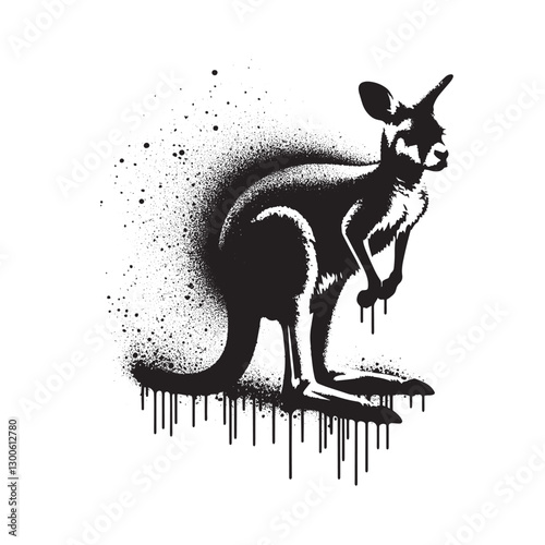 Monochrome wallaby artistry, Urban stencil with dripping paint e