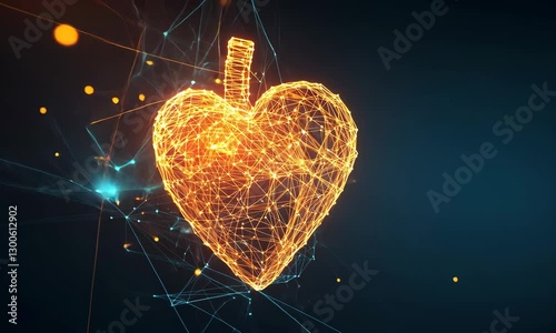 Glowing Heart Shape Formed by Digital Particles Creating a Dynamic Abstract Visualization