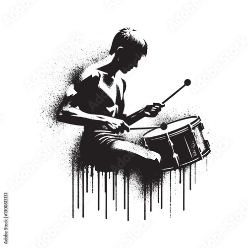 Silhouette of a Drummer in Spray Paint Style