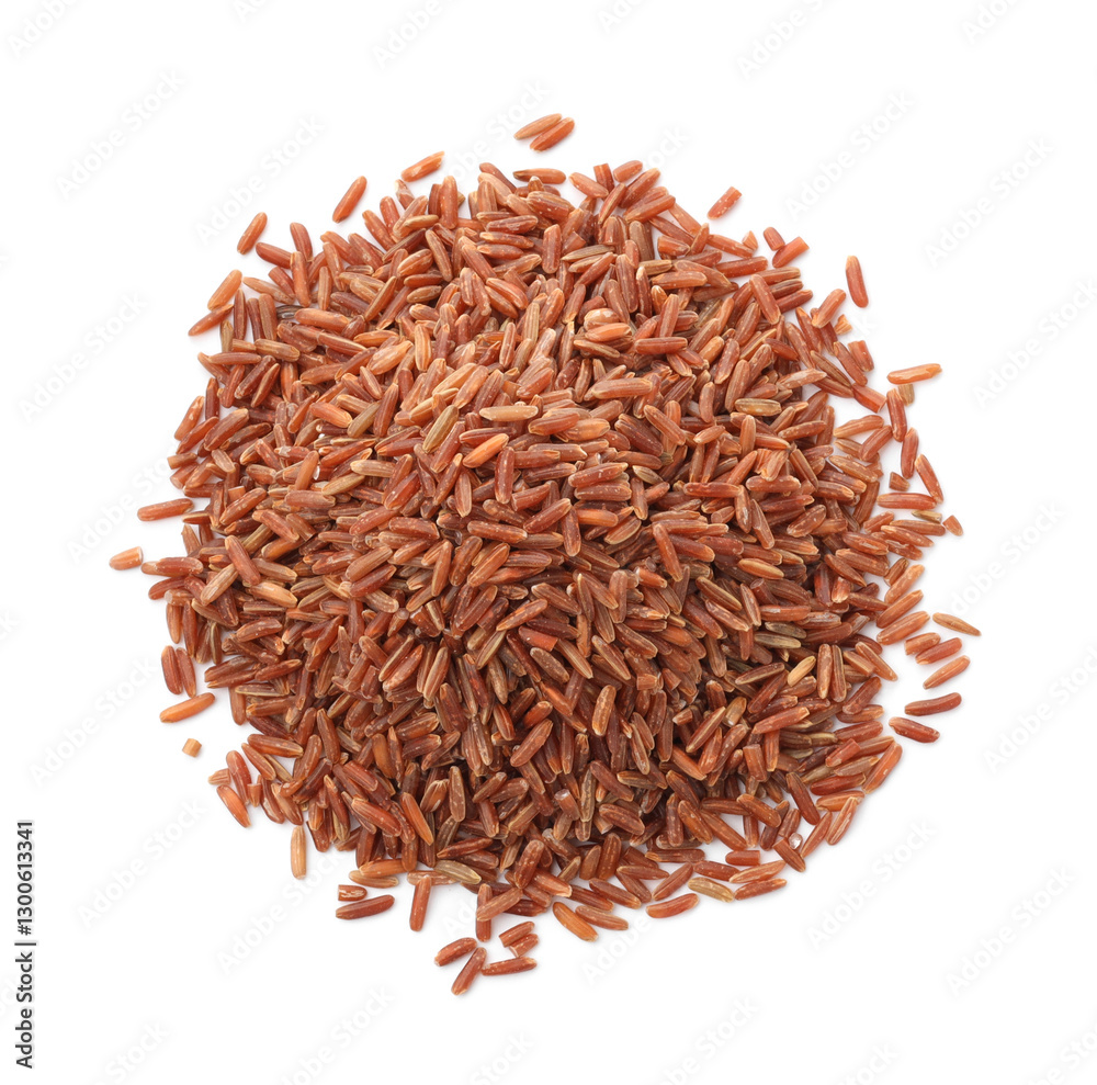 Pile of raw brown rice isolated on white, top view Pile of raw brown rice isolated on white, top view