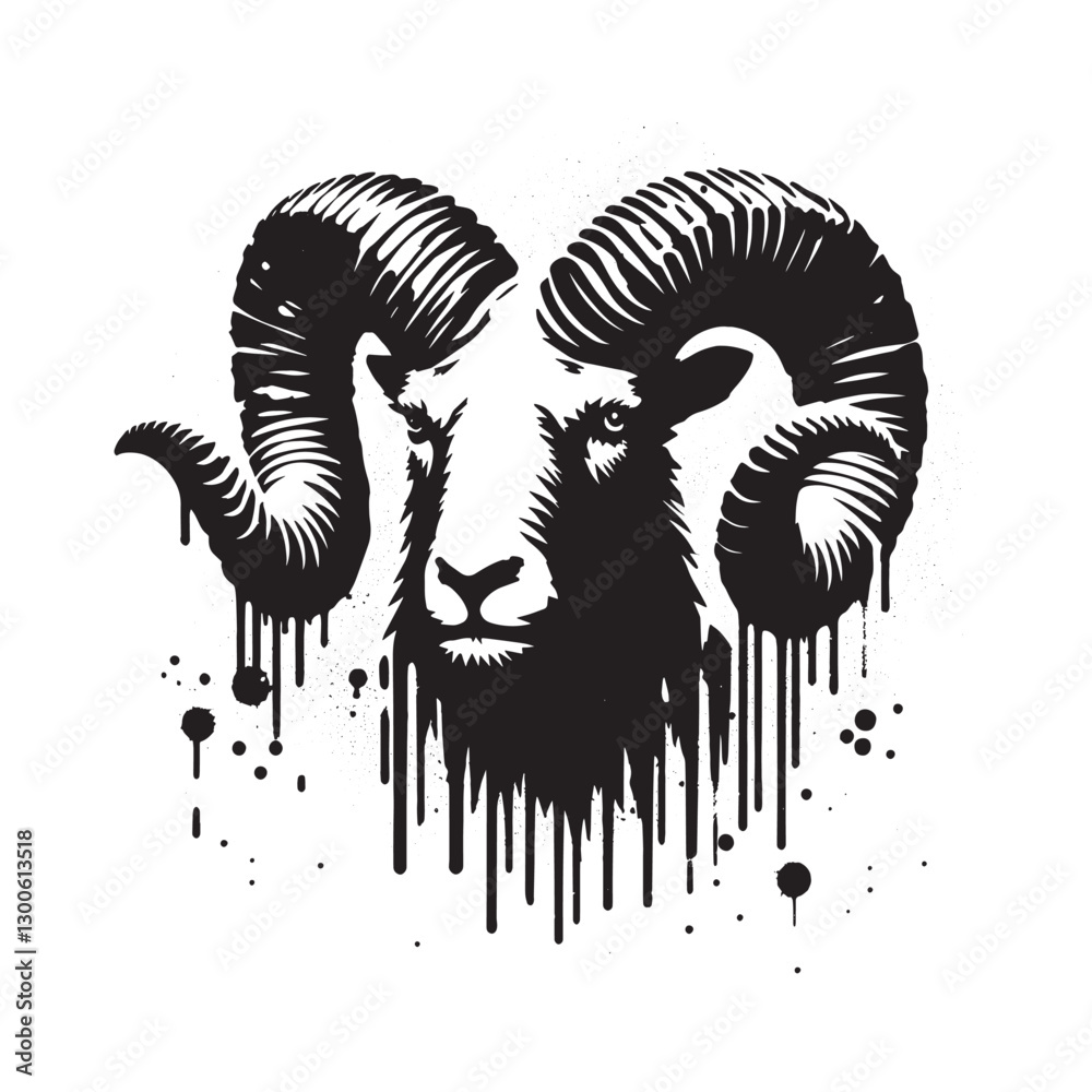 Monochromatic Ram Illustration with Striking Drip and Splatter T