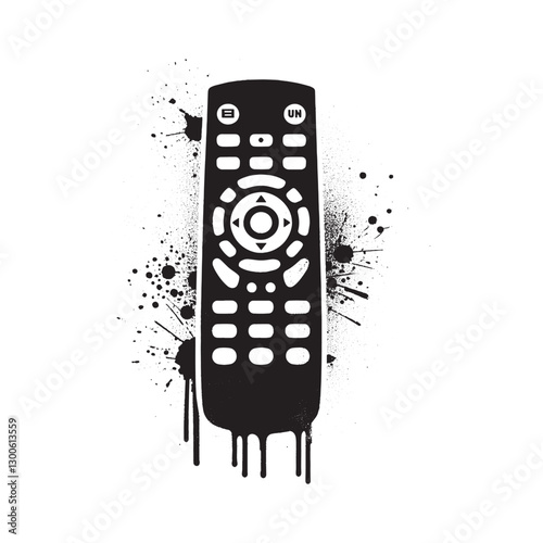 Stylized black and white illustration of remote control with pai