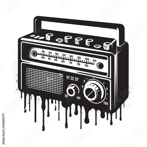 Retro vibes a stencil art transistor radio with dripping paint e
