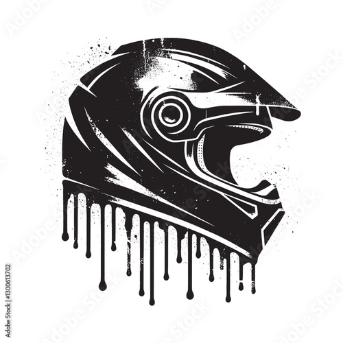 Expressive monochrome graphic illustration of a motocross helmet