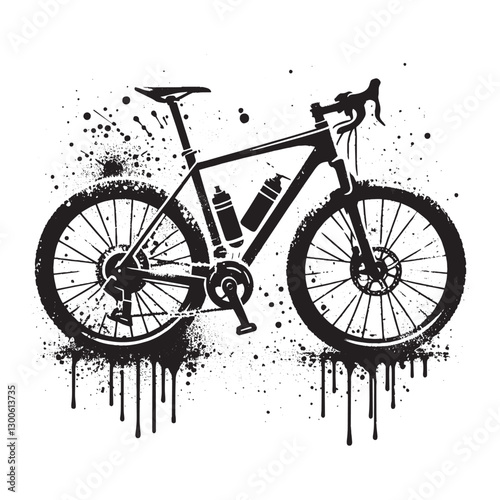 Dynamic mountain bike illustration with ink splatter effect on a