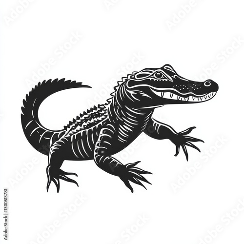 Bold Black Alligator: A Striking Vector Illustration of a Reptilian Predator with Detailed Outline photo