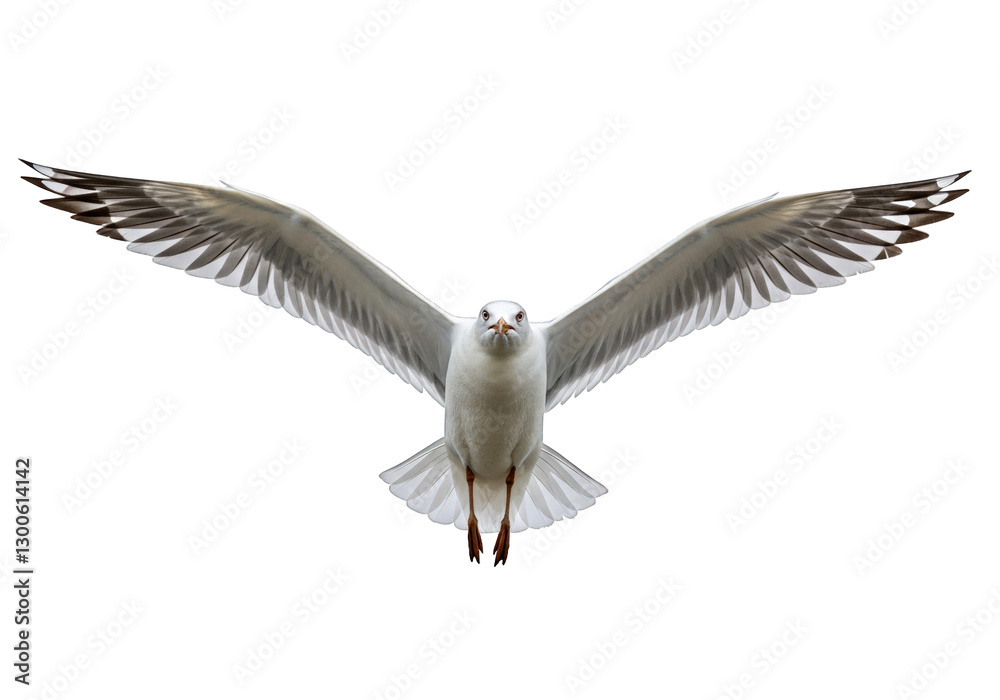 Obraz premium Seagull is spreading its wings and flying isolated on a transparent background