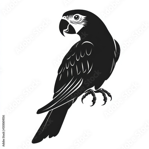 Elegant Silhouette of a Macaw Parrot, Captivating Black and White Bird Portrait with Striking Details.