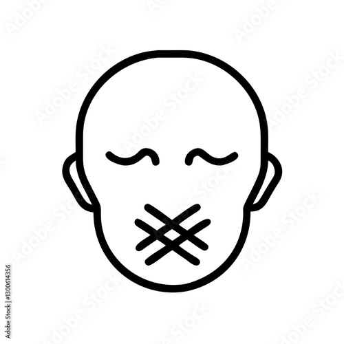 Silence symbol illustration, minimalist style, black and white design