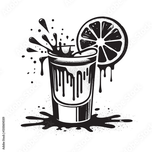 Tequila Time, Stencil Style Shot with Citrus and Grunge Aestheti