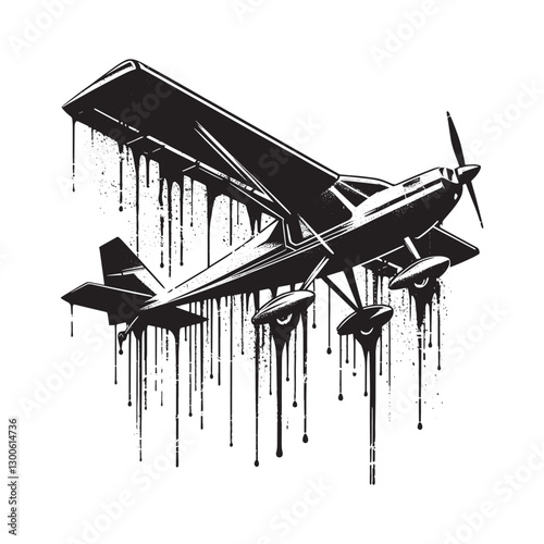 Ultralight aircraft stencil art with dripping paint and grunge t