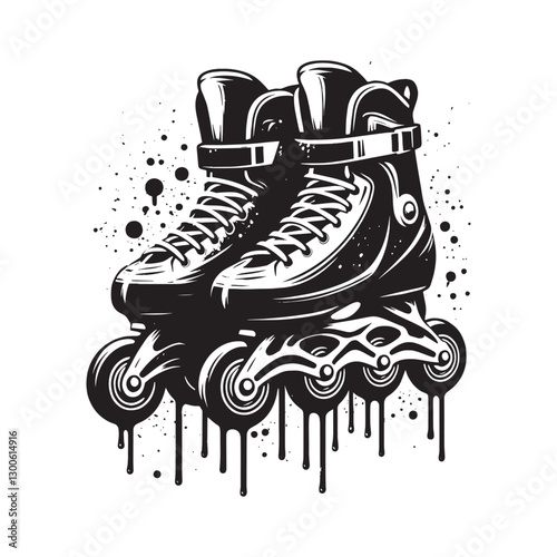 Urban rollerblades stencil with dripping spray paint and grunge