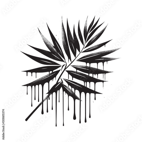 Monochrome foliage with flowing ink, a striking botanical graphi
