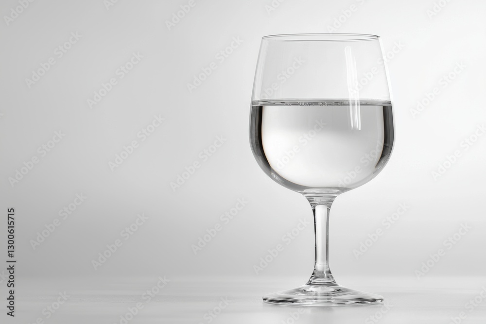 a wine glass filled with a clear liquid, possibly water or a light beverage. The glass is elegantly designed and reflects the light, creating a simple, clean aesthetic a wine glass filled with a clear liquid, possibly water or a light beverage. The glass is elegantly designed and reflects the light, creating a simple, clean aesthetic