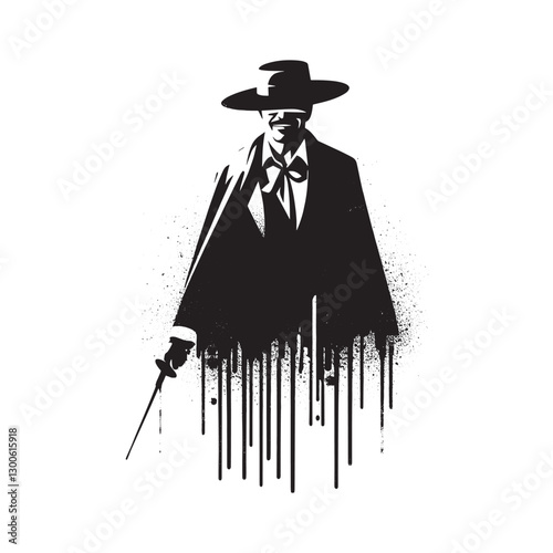 Mysterious swordsman silhouette with dark elegance and dripping