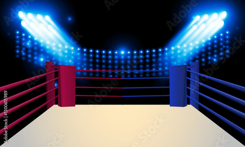 Boxing ring arena and spotlight floodlights vector design.