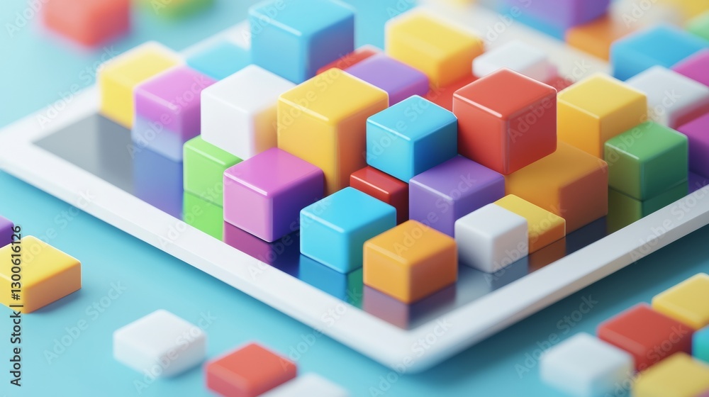 Colorful 3D Icon of Social Media Management Tool on White Tablet