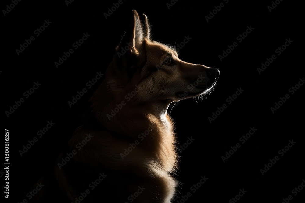 a regal german shepherd portrait in dramatic chiaroscuro lighting noble pose against deep black backdrop professional studio photography with pristine fur detail and soulful eyes a regal german shepherd portrait in dramatic chiaroscuro lighting noble pose against deep black backdrop professional studio photography with pristine fur detail and soulful eyes