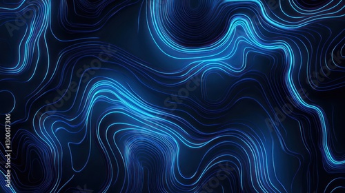 Wallpaper Mural Luminous topographic lines glowing with ethereal blue light on dark surface Torontodigital.ca