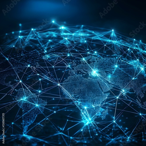 Stunning world map illustration on a dark background highlighting global geography and international connections