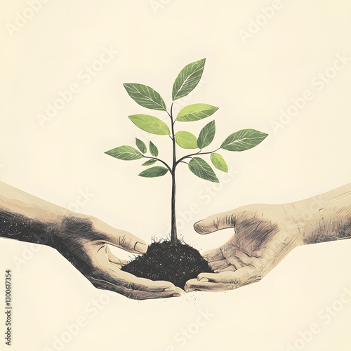 Two gentle hands cradling a young green plant symbolizing care, nurturing, and environmental stewardship and growth